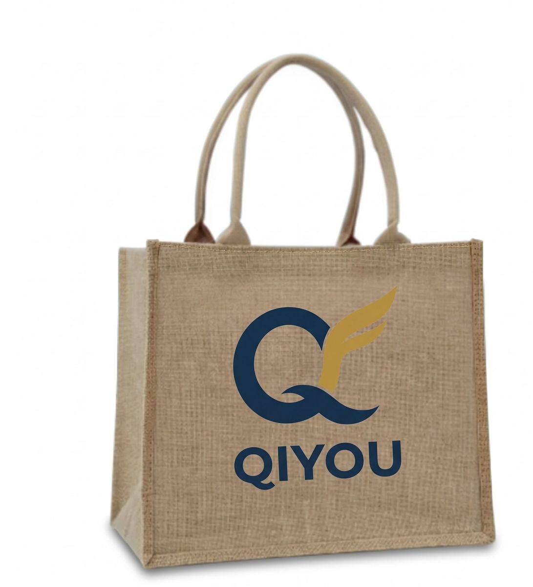 Custom printed jute bag with rope handles